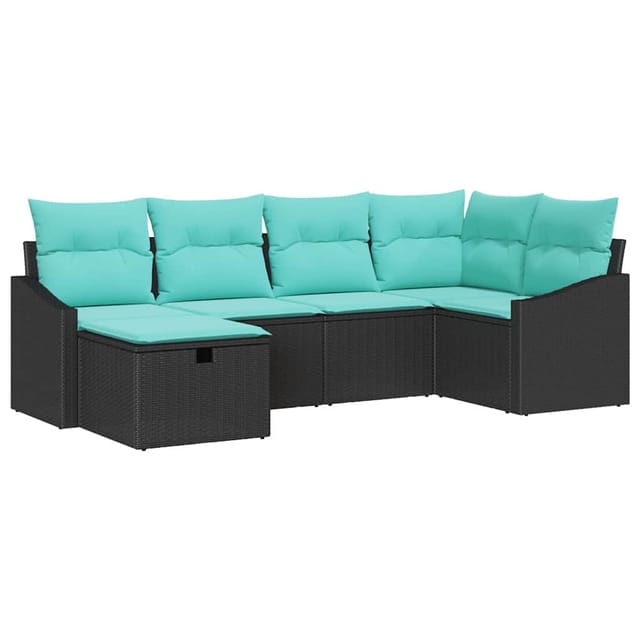 vidaXL Sofa Set mit Kissen mit Speicher 6-Tlg Schwarz Poly-Rattan 3359285