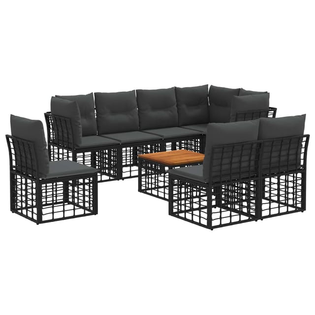 vidaXL Outdoor-Sofagarnitur 9 Stk Schwarz und Dunkelgrau Polyester 3437485