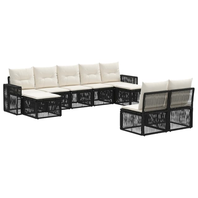 vidaXL Gartensofa-Set 9-Tlg Schwarz und Cremeweiß Poly-Rattan 3435238