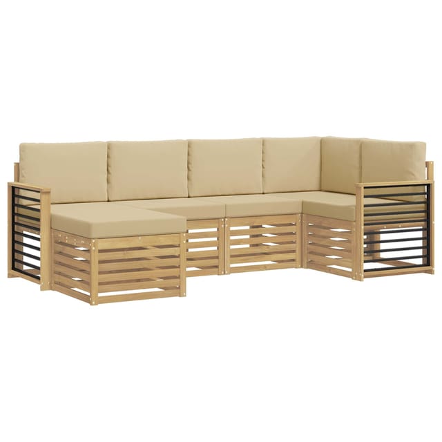 vidaXL Outdoor-Sofagarnitur 6 Stk Weiß und Beige Polyester 3392128