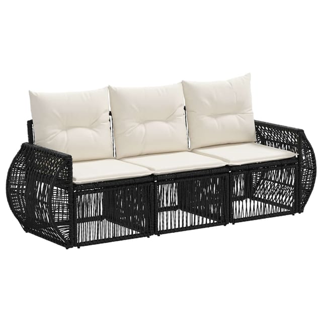 vidaXL Gartensofa-Set 3-Tlg Schwarz und Cremeweiß Poly-Rattan 3435334