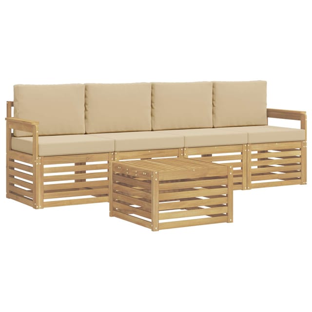 vidaXL Outdoor-Sofagarnitur mit Kissen 5-Tlg Weiß und Beige Polyester 3391343
