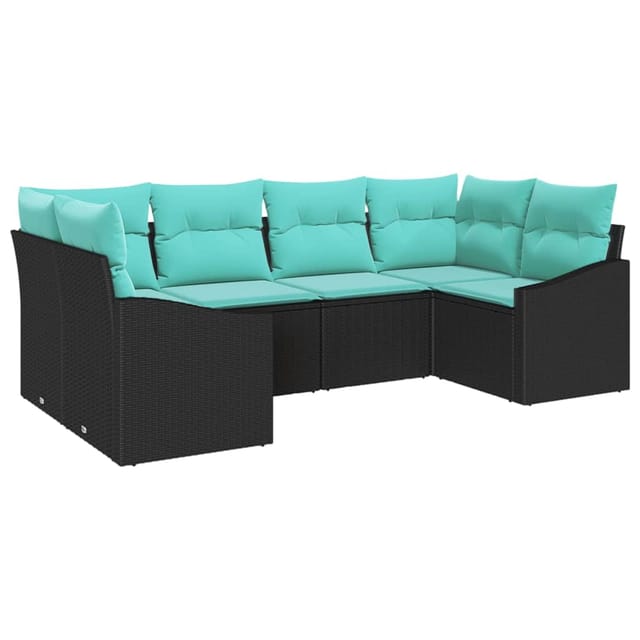 vidaXL Sofa Set mit Kissen 6-Tlg Schwarz Poly-Rattan 3346866
