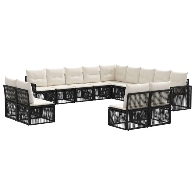 vidaXL Gartensofa-Set 13-Tlg Schwarz und Cremeweiß Poly-Rattan 3435286