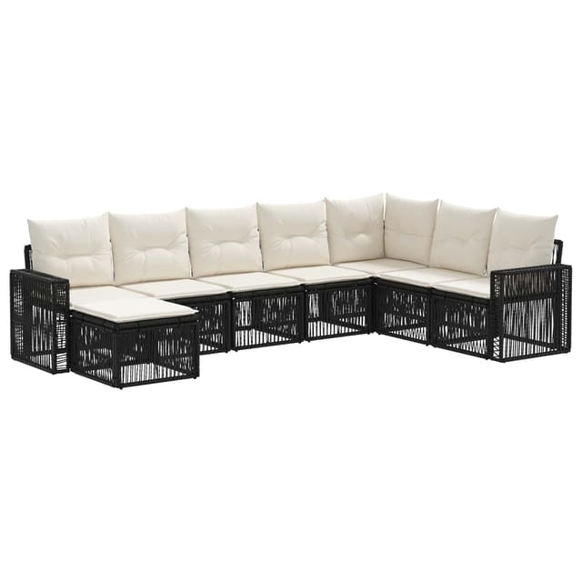vidaXL Gartensofa-Set 8-Tlg Schwarz und Cremeweiß Poly-Rattan 3435214
