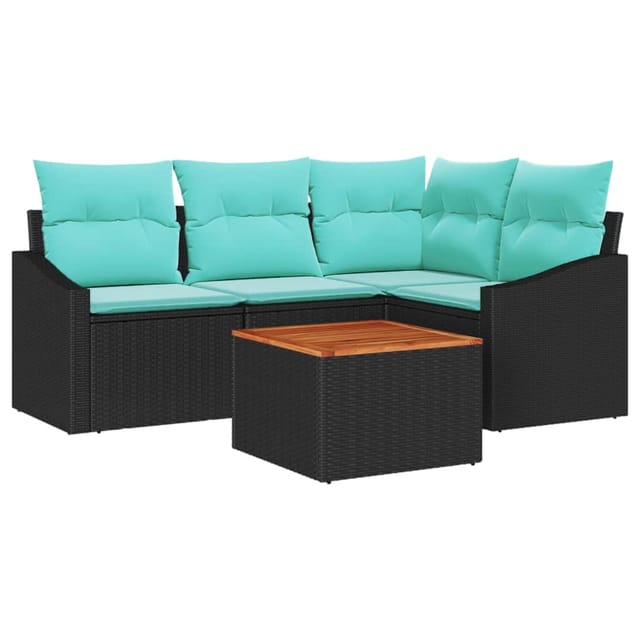 vidaXL Gartensofa-Set mit Kissen 5-Tlg Schwarz Poly-Rattan 3347830