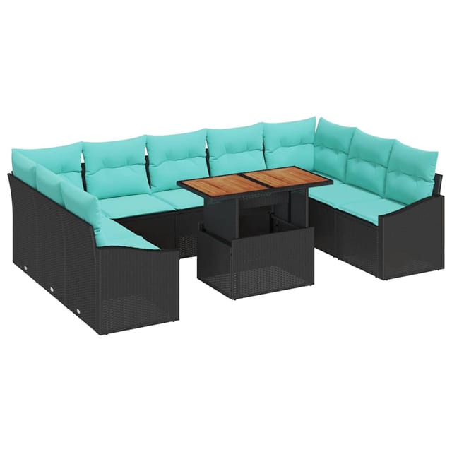 vidaXL Garten Essgruppe mit Kissen 10-Tlg Schwarz und Teal 3349885