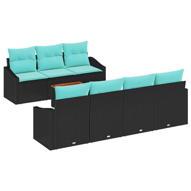 vidaXL Gartensofa-Set mit Kissen 8-Tlg Schwarz Poly-Rattan 3347795