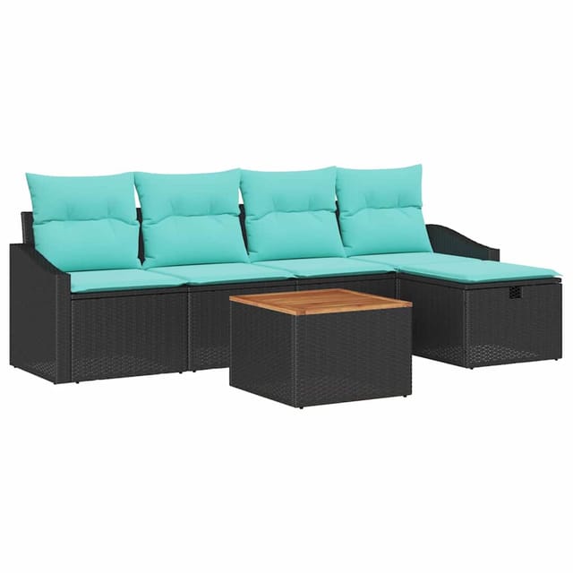 vidaXL Gartensofa-Set mit Kissen 6-Tlg Schwarz Poly-Rattan 3359564
