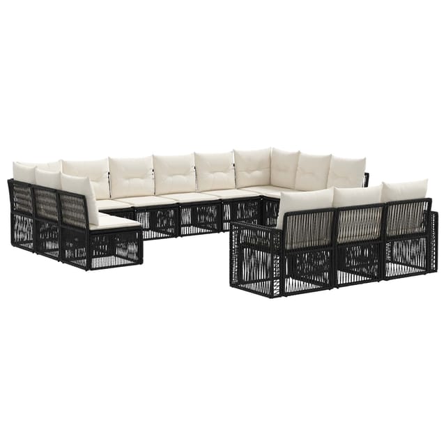 vidaXL Gartensofa-Set 13-Tlg Schwarz und Cremeweiß Poly-Rattan 3435274