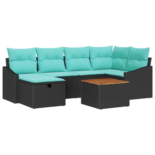 vidaXL Gartensofa-Set mit Kissen 7-Tlg Schwarz Poly-Rattan 3359571