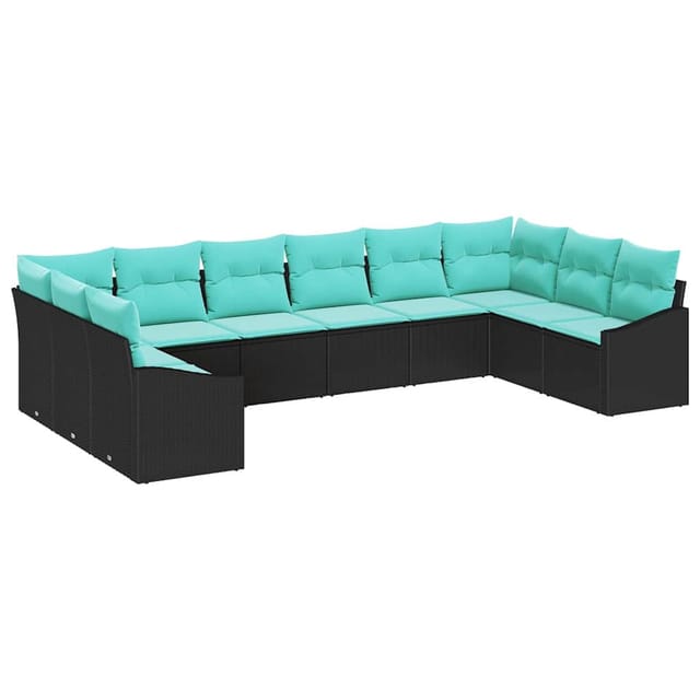 vidaXL Sofa Set mit Kissen 10-Tlg Schwarz Poly-Rattan 3346906