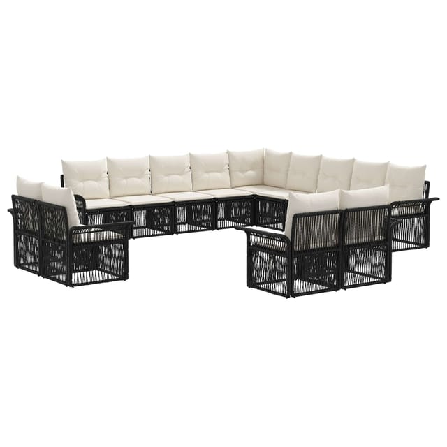 vidaXL Gartensofa-Set 13-Tlg Schwarz und Cremeweiß Poly-Rattan 3435010