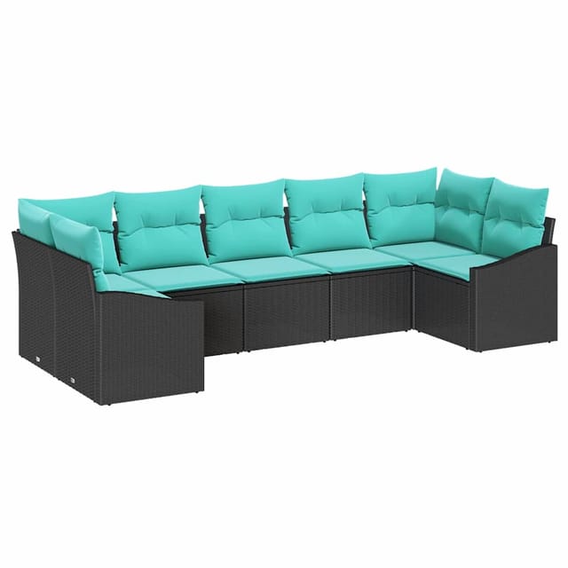 vidaXL Sofa Set mit Kissen 7-Tlg Schwarz Poly Rattan 3346876