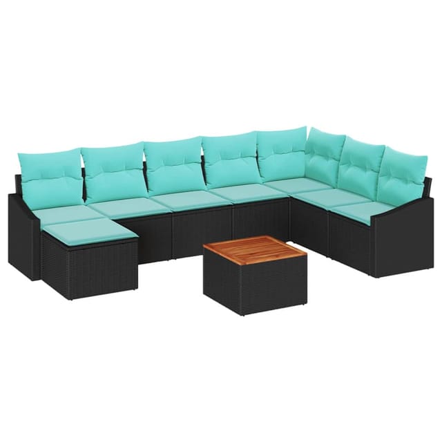 vidaXL Gartensofa-Set mit Kissen 9-Tlg Schwarz Poly-Rattan 3347872