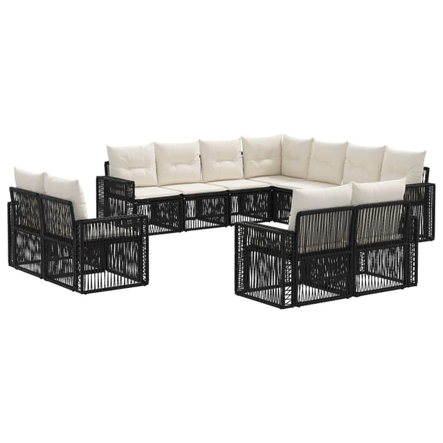 vidaXL Gartensofa-Set 11-Tlg Schwarz und Cremeweiß Poly-Rattan 3435292