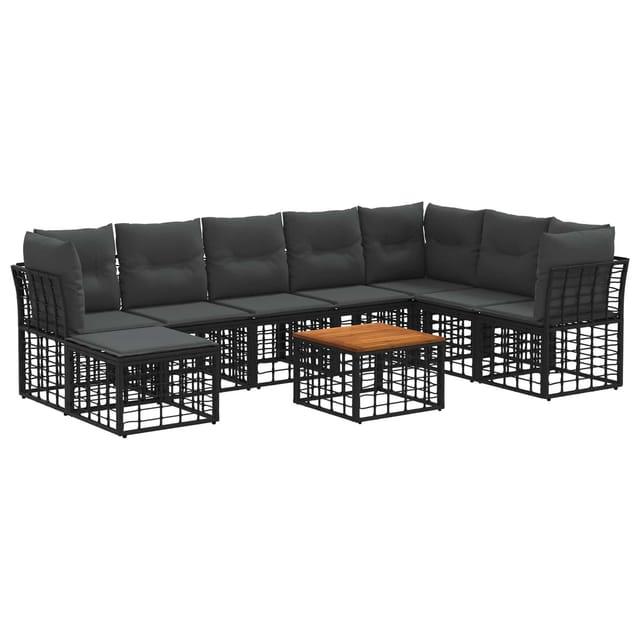vidaXL Outdoor-Sofagarnitur 9 Stk Schwarz und Dunkelgrau Polyester 3437535