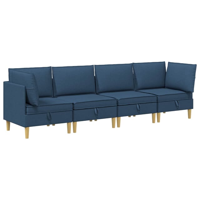 vidaXL Wohnzimmergarnitur mit Kissen mit Speicher 4 Stk Blau Stoff 3413714