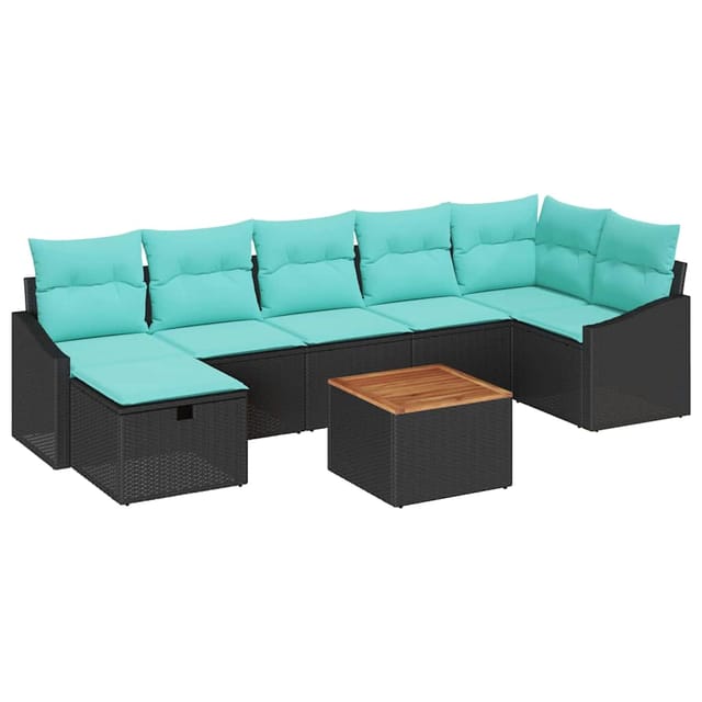 vidaXL Gartensofa-Set mit Kissen 8-Tlg Schwarz Poly-Rattan 3359578