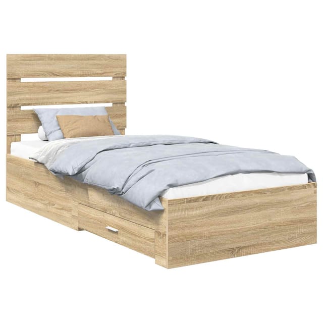 vidaXL Bettrahmen Sonoma Eiche und Silber 75 x 190 cm Holzwerkstoff 3412029