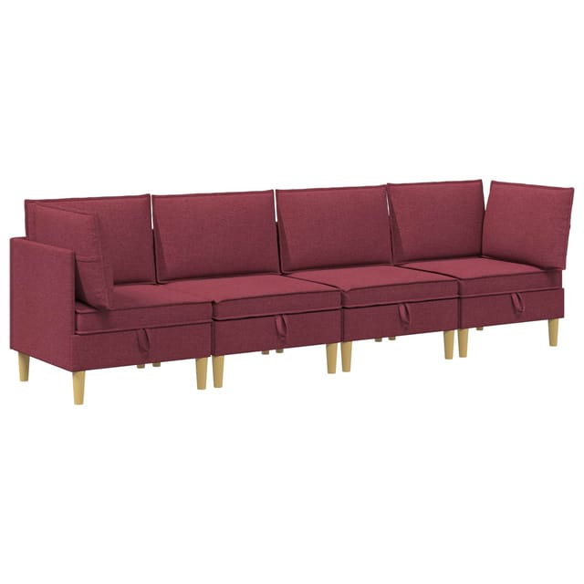 vidaXL Wohnzimmergarnitur mit Kissen mit Speicher 4 Stk Weinrot Stoff 3413689