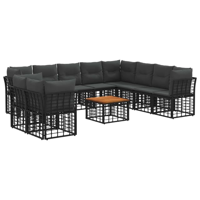 vidaXL Outdoor-Sofagarnitur 11 Stk Schwarz und Dunkelgrau Polyester 3437505