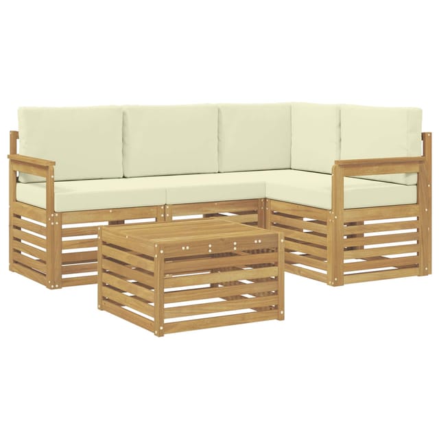 vidaXL Outdoor-Sofagarnitur 5-Tlg Weiß und Creme 59 x 59 x 37 cm 3391780