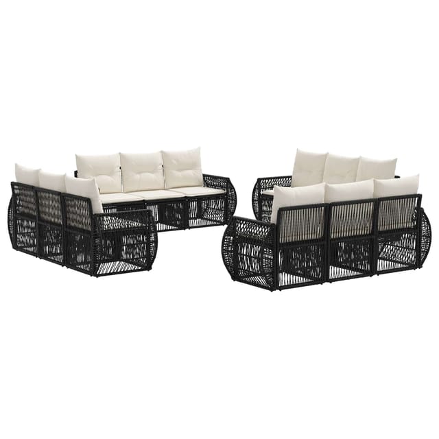 vidaXL Gartensofa-Set 12-Tlg Schwarz und Cremeweiß Poly-Rattan 3435367