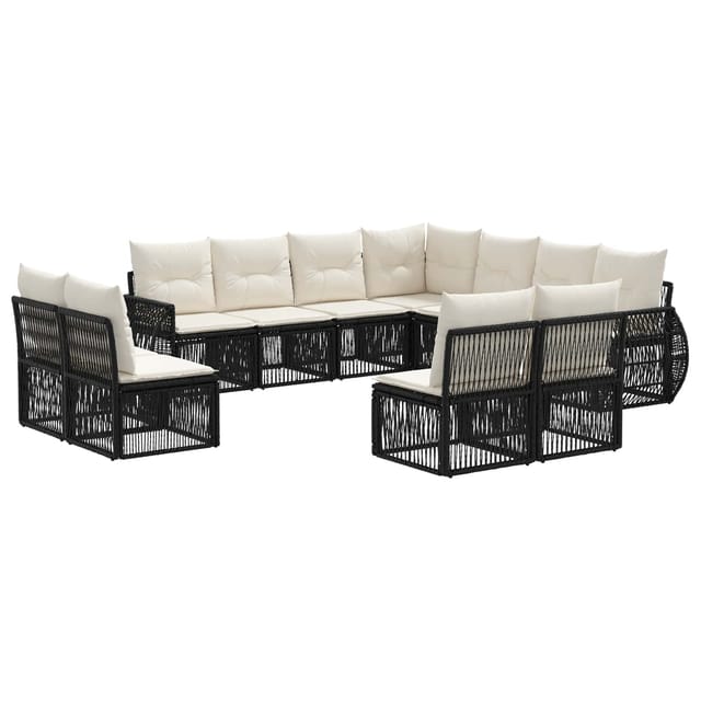 vidaXL Gartensofa-Set 11-Tlg Schwarz und Cremeweiß Poly-Rattan 3435451