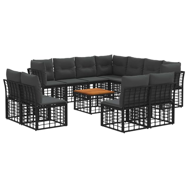 vidaXL Outdoor-Sofagarnitur 12 Stk Schwarz und Dunkelgrau Polyester 3437497