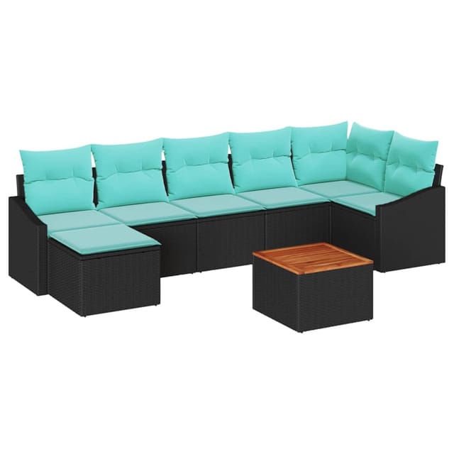 vidaXL Gartensofa-Set mit Kissen 8-Tlg Schwarz Poly-Rattan 3347865