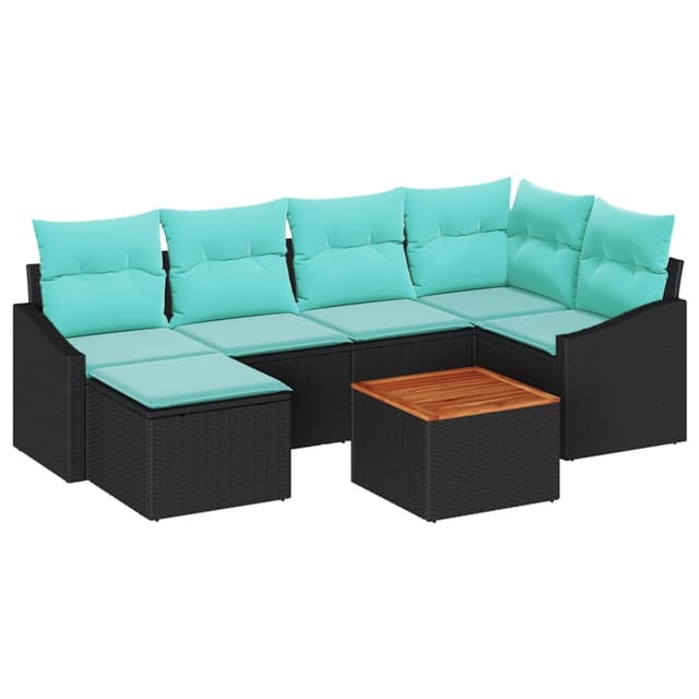 vidaXL Gartensofa-Set mit Kissen 7-Tlg Schwarz Poly-Rattan 3347858