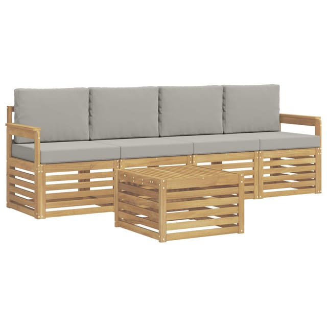 vidaXL Outdoor-Sofagarnitur 5-Tlg Weiß und Hellgrau Polyester 3391341