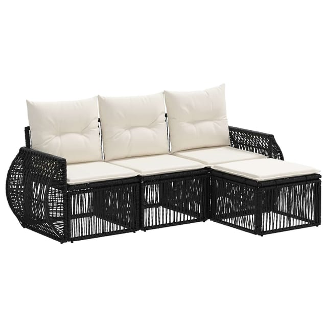 vidaXL Gartensofa-Set 4-Tlg Schwarz und Cremeweiß Poly-Rattan 3435397
