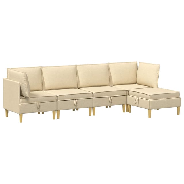 vidaXL Wohnzimmergarnitur mit Kissen mit Speicher 5 Stk Creme Stoff 3413711