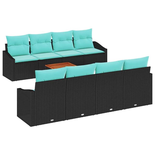 vidaXL Gartensofa-Set mit Kissen 9-Tlg Schwarz Poly-Rattan 3347809