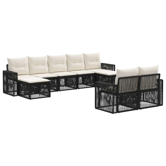 vidaXL Gartensofa-Set 9-Tlg Schwarz und Cremeweiß Poly-Rattan 3435250