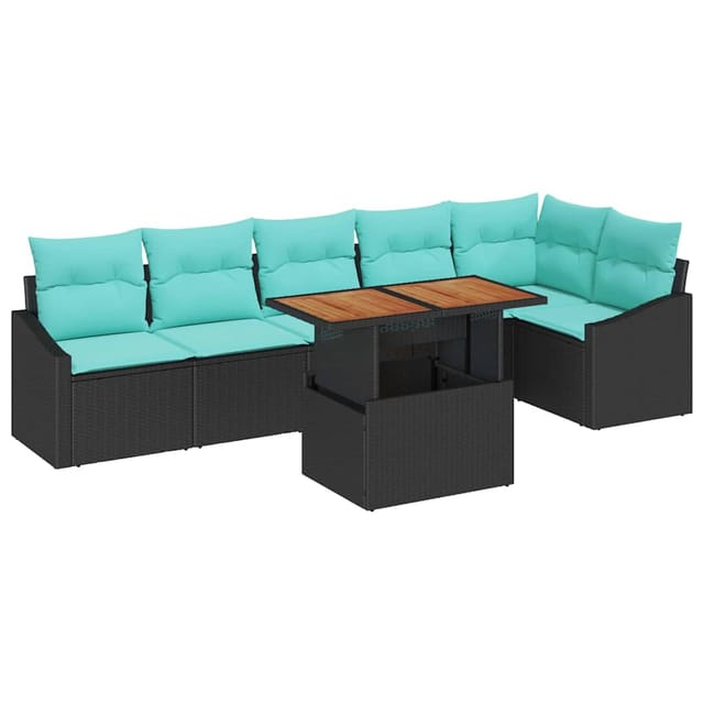 vidaXL Garten Essgruppe mit Kissen 7-Tlg Schwarz und Teal 3349850