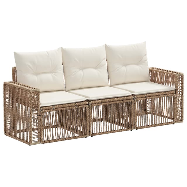 vidaXL Gartensofa-Set 3-Tlg Beige und Cremeweiß Poly-Rattan 3435042