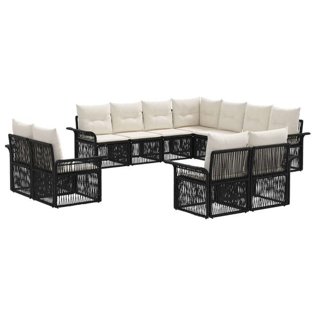 vidaXL Gartensofa-Set 11-Tlg Schwarz und Cremeweiß Poly-Rattan 3434998