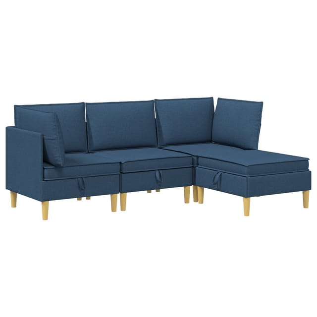 vidaXL Wohnzimmergarnitur mit Kissen mit Speicher 4 Stk Blau Stoff 3413715