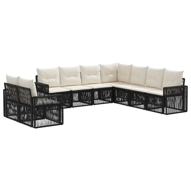 vidaXL Gartensofa-Set 9-Tlg Schwarz und Cremeweiß Poly-Rattan 3435163