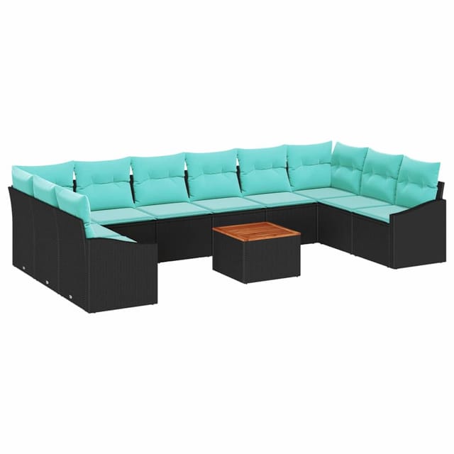 vidaXL Gartensofa-Set mit Kissen 11-Tlg Schwarz Poly-Rattan 3347886