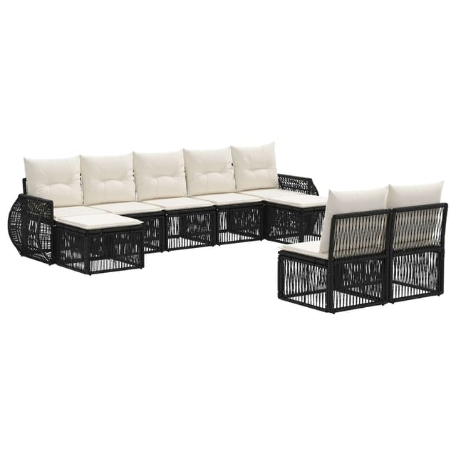 vidaXL Gartensofa-Set 9-Tlg Schwarz und Cremeweiß Poly-Rattan 3435532