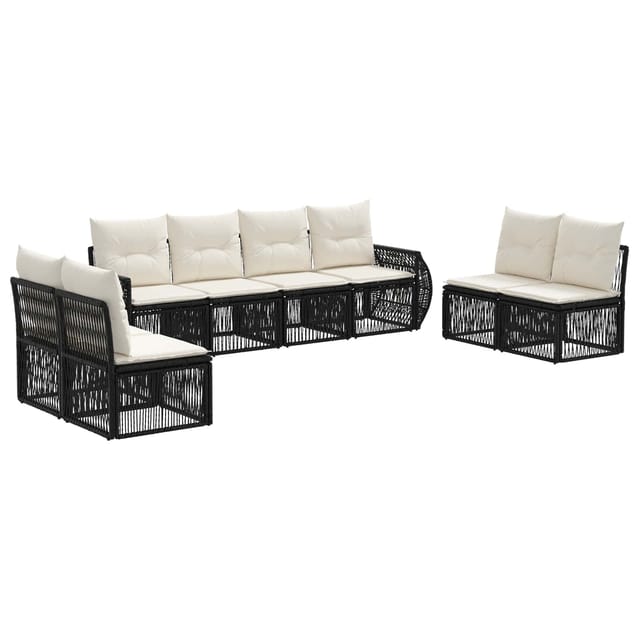 vidaXL Gartensofa-Set 8-Tlg Schwarz und Cremeweiß Poly-Rattan 3435391