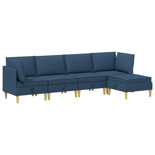 vidaXL Wohnzimmergarnitur mit Kissen mit Speicher 5 Stk Blau Stoff 3413716