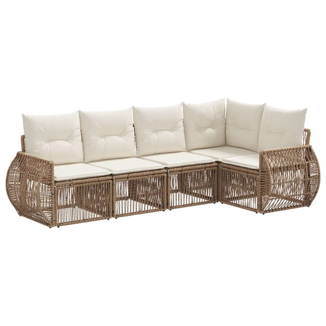 vidaXL Gartensofa-Set 5-Tlg Beige und Cremeweiß Poly-Rattan 3435417