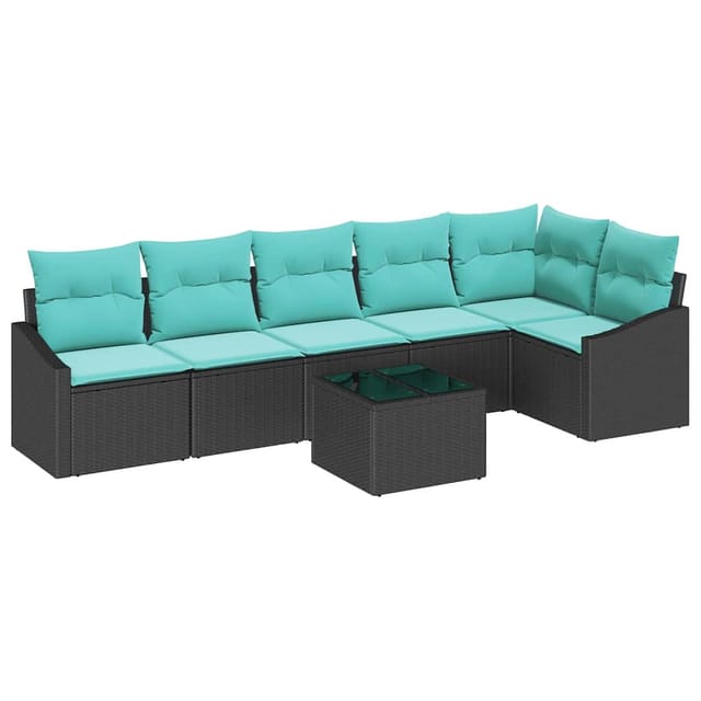 vidaXL Sofa Set mit Kissen 7-Tlg Schwarz Poly Rattan 3346756