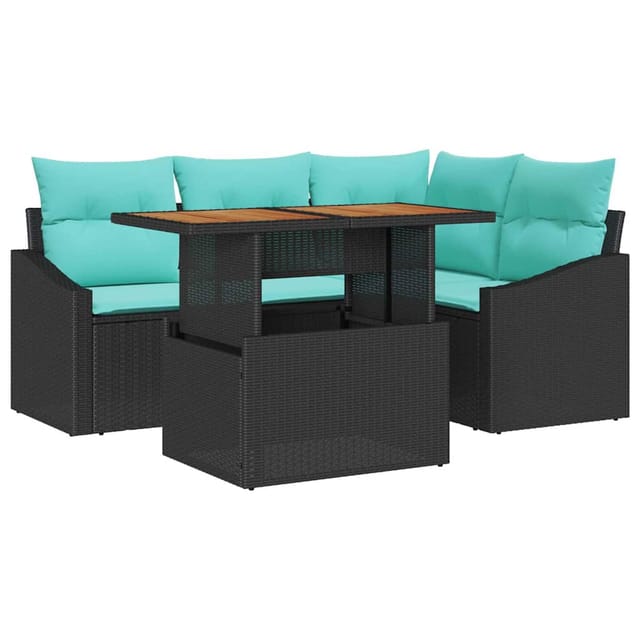 vidaXL Garten Essgruppe mit Kissen 5-Tlg Schwarz und Teal 3349836