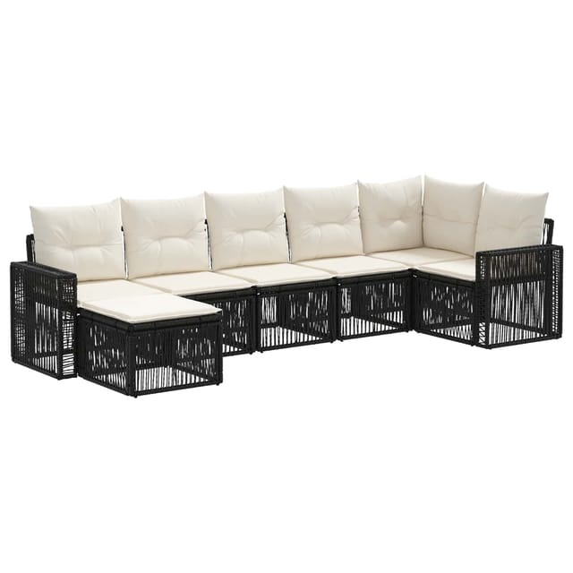 vidaXL Gartensofa-Set 7-Tlg Schwarz und Cremeweiß Poly-Rattan 3435196